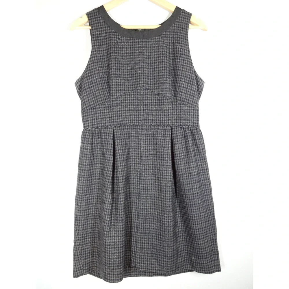 VTG J. Crew Wool Sheath Dress 8 Charcoal Houndstooth Preppy Dark Academia Career